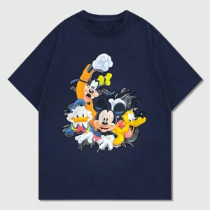Disney Disney İşbirliği Mickey Mouse Rahat Karikatür Baskılı Kısa Kollu Tişört Erkekler İçin,
