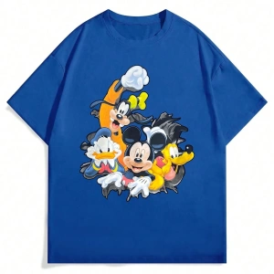 Disney Disney İşbirliği Mickey Mouse Rahat Karikatür Baskılı Kısa Kollu Tişört Erkekler İçin,