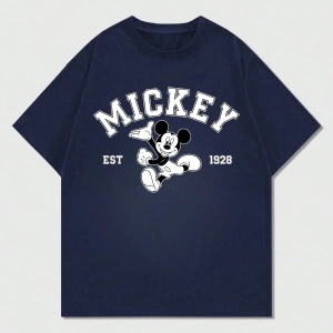 Disney Disney İşbirliği Mickey Mouse Rahat Karikatür Baskılı Kısa Kollu Tişört Erkekler İçin,