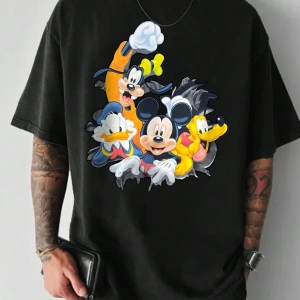 Disney Disney İşbirliği Mickey Mouse Rahat Karikatür Baskılı Kısa Kollu Tişört Erkekler İçin,