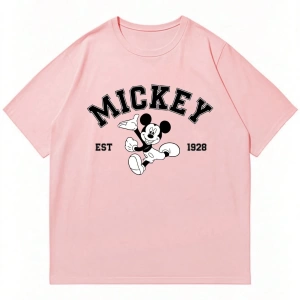 Disney Disney İşbirliği Mickey Mouse Rahat Karikatür Baskılı Kısa Kollu Tişört Erkekler İçin,