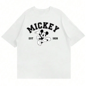 Disney Disney İşbirliği Mickey Mouse Rahat Karikatür Baskılı Kısa Kollu Tişört Erkekler İçin,