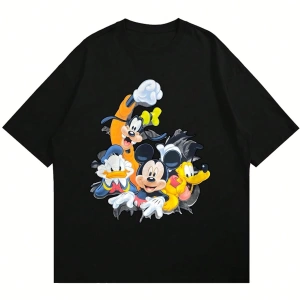 Disney Disney İşbirliği Mickey Mouse Rahat Karikatür Baskılı Kısa Kollu Tişört Erkekler İçin,
