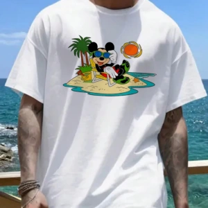 Disney Disney İşbirliği Mickey Mouse Ve Arkadaşları Erkek Rahat Karikatür Baskılı Kısa Kollu