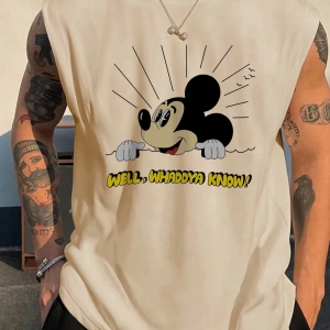 Disney Disney İşbirliği Mickey Mouse Ve Arkadaşları Erkek Rahat Karikatür Baskılı Kısa Kollu