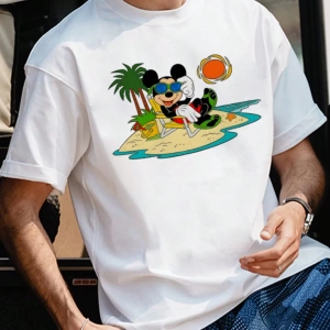 Disney Disney İşbirliği Mickey Mouse Ve Arkadaşları Erkek Rahat Karikatür Baskılı Kısa Kollu