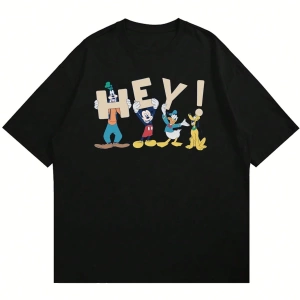 Disney Disney İşbirliği Mickey Mouse Ve Arkadaşları Erkek Rahat Karikatür Baskılı Kısa Kollu