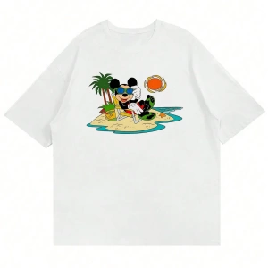 Disney Disney İşbirliği Mickey Mouse Ve Arkadaşları Erkek Rahat Karikatür Baskılı Kısa Kollu