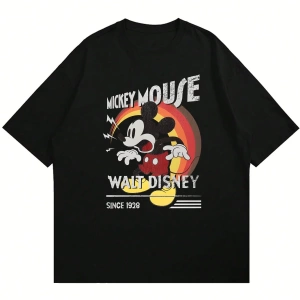Disney Disney İşbirliği Mickey Mouse Ve Arkadaşları Erkek Rahat Karikatür Baskılı Kısa Kollu