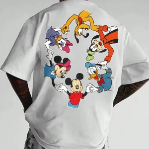 Disney Disney İşbirliği Mickey Mouse ve Arkadaşları Rahat Karikatür Baskılı Kısa Kollu Tişört