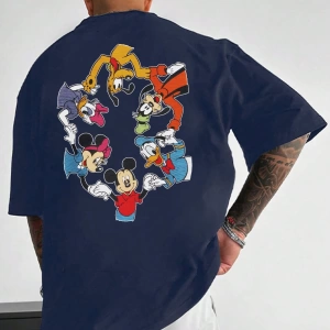 Disney Disney İşbirliği Mickey Mouse ve Arkadaşları Rahat Karikatür Baskılı Kısa Kollu Tişört