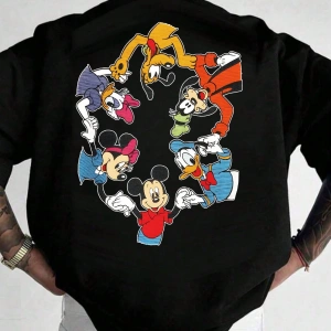 Disney Disney İşbirliği Mickey Mouse ve Arkadaşları Rahat Karikatür Baskılı Kısa Kollu Tişört