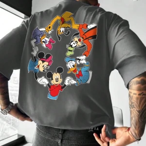 Disney Disney İşbirliği Mickey Mouse ve Arkadaşları Rahat Karikatür Baskılı Kısa Kollu Tişört