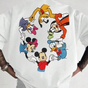 Disney Disney İşbirliği Mickey Mouse ve Arkadaşları Rahat Karikatür Baskılı Kısa Kollu Tişört