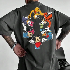 Disney Disney İşbirliği Mickey Mouse ve Arkadaşları Rahat Karikatür Baskılı Kısa Kollu Tişört