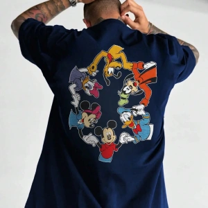 Disney Disney İşbirliği Mickey Mouse ve Arkadaşları Rahat Karikatür Baskılı Kısa Kollu Tişört