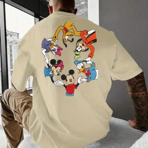 Disney Disney İşbirliği Mickey Mouse ve Arkadaşları Rahat Karikatür Baskılı Kısa Kollu Tişört