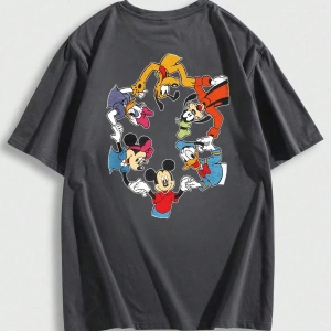 Disney Disney İşbirliği Mickey Mouse ve Arkadaşları Rahat Karikatür Baskılı Kısa Kollu Tişört