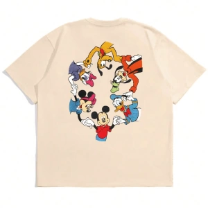 Disney Disney İşbirliği Mickey Mouse ve Arkadaşları Rahat Karikatür Baskılı Kısa Kollu Tişört