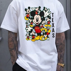 Disney Disney İşbirliği Mickey Mouse Yaz Erkek Günlük Karikatür Baskılı Kısa Kollu Tişört