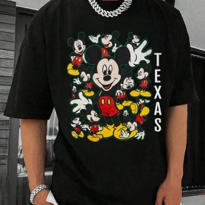 Disney Disney İşbirliği Mickey Mouse Yaz Erkek Günlük Karikatür Baskılı Kısa Kollu Tişört