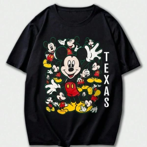 Disney Disney İşbirliği Mickey Mouse Yaz Erkek Günlük Karikatür Baskılı Kısa Kollu Tişört