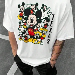 Disney Disney İşbirliği Mickey Mouse Yaz Erkek Günlük Karikatür Baskılı Kısa Kollu Tişört