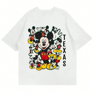 Disney Disney İşbirliği Mickey Mouse Yaz Erkek Günlük Karikatür Baskılı Kısa Kollu Tişört