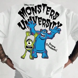 Disney Disney İşbirliği Mike Wazowski ve James P. Sullivan Karikatür Baskılı Kısa Kollu Tişör