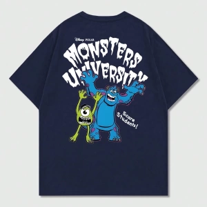Disney Disney İşbirliği Mike Wazowski ve James P. Sullivan Karikatür Baskılı Kısa Kollu Tişör
