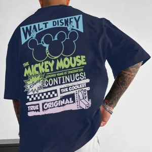 Disney Disney Mickey Mouse Çizgi Film Baskılı Kısa Kollu Rahat Tişört Erkekler İçin, Yaz