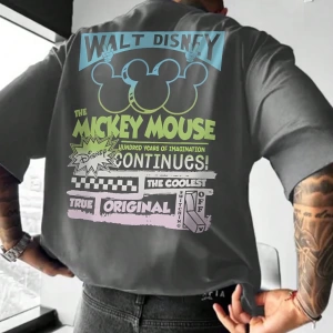 Disney Disney Mickey Mouse Çizgi Film Baskılı Kısa Kollu Rahat Tişört Erkekler İçin, Yaz