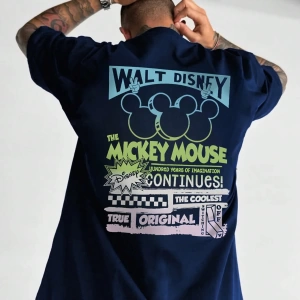 Disney Disney Mickey Mouse Çizgi Film Baskılı Kısa Kollu Rahat Tişört Erkekler İçin, Yaz