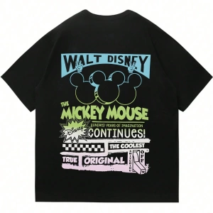 Disney Disney Mickey Mouse Çizgi Film Baskılı Kısa Kollu Rahat Tişört Erkekler İçin, Yaz