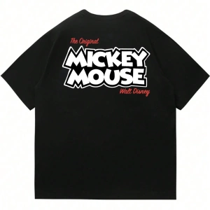 Disney Disney Mickey Mouse İşbirliği Erkek Rahat Yaz Karikatür Baskılı Kısa Kollu Tişört
