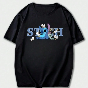 Disney Disney Stitch Grafik Baskılı Kısa Kollu Günlük Tişört Erkekler İçin, Yaz