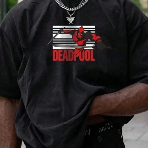 Disney Disney X Marvel Deadpool Ve Wolverine Grafik Baskılı Kısa Kollu Tişört Erkekler İçin,