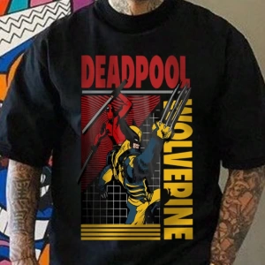 Disney Disney X Marvel Deadpool Ve Wolverine Grafik Baskılı Kısa Kollu Tişört Erkekler İçin,