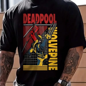 Disney Disney X Marvel Deadpool Ve Wolverine Grafik Baskılı Kısa Kollu Tişört Erkekler İçin,