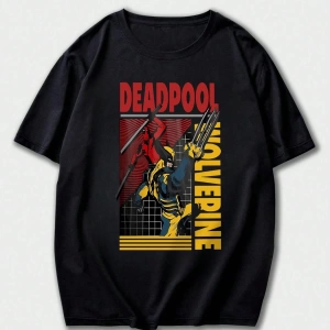 Disney Disney X Marvel Deadpool Ve Wolverine Grafik Baskılı Kısa Kollu Tişört Erkekler İçin,