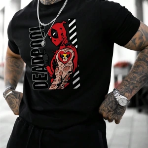 Disney Disney X Marvel Deadpool & Wolverine Erkek Günlük Karikatür Baskılı Kısa Kollu Tişört,