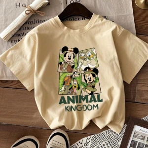 Disney Kadın Yaz Günlük Rahat Gevşek Yuvarlak Yaka Beyaz Kısa Kollu Tişört Sevimli Disne