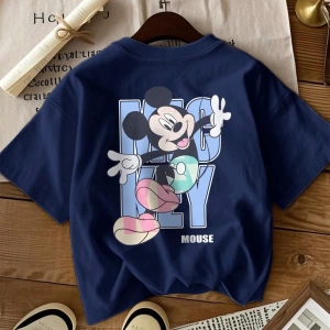 Disney Kadın Yaz Günlük Rahat Gevşek Yuvarlak Yaka Beyaz Kısa Kollu Tişört Sevimli Disne