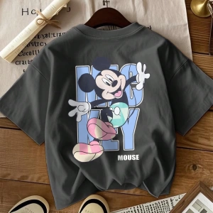 Disney Kadın Yaz Günlük Rahat Gevşek Yuvarlak Yaka Beyaz Kısa Kollu Tişört Sevimli Disne