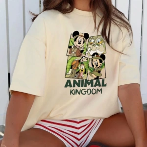 Disney Kadın Yaz Günlük Rahat Gevşek Yuvarlak Yaka Beyaz Kısa Kollu Tişört Sevimli Disne