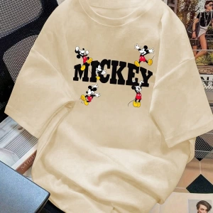 Disney Kadın Yaz Günlük Rahat Gevşek Yuvarlak Yaka Kısa Kollu Tişört Sevimli Disney Çizg