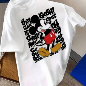 Disney Kadın Yaz Günlük Rahat Gevşek Yuvarlak Yaka Kısa Kollu Tişört Sevimli Disney Çizg