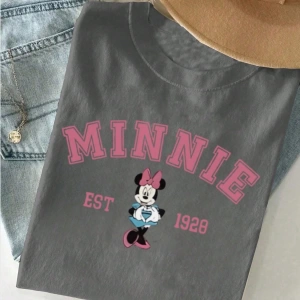 Disney Kadın Yaz Günlük Rahat Gevşek Yuvarlak Yaka Kısa Kollu Tişört Sevimli Disney Çizg