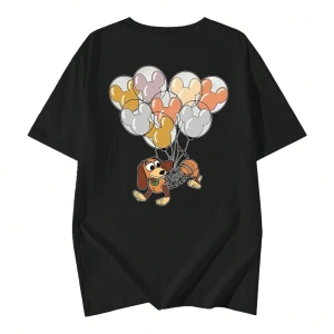 Disney Kadın Yaz Günlük Rahat Gevşek Yuvarlak Yaka Kısa Kollu Tişört Sevimli Disney Çizg