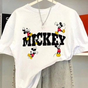 Disney Kadın Yaz Günlük Rahat Gevşek Yuvarlak Yaka Kısa Kollu Tişört Sevimli Disney Çizg